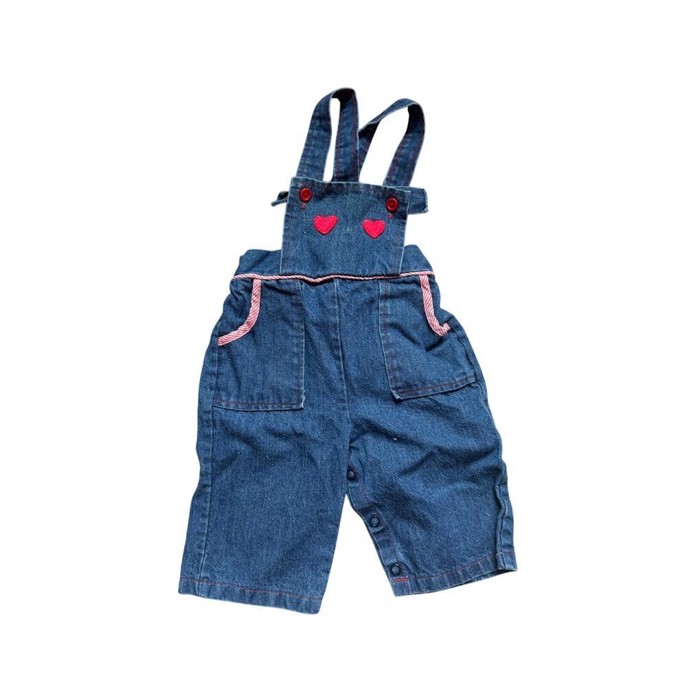 VTG Kid Kountry Denim Heart Overalls Baby Infant Small 6-9M Made in USA Retro